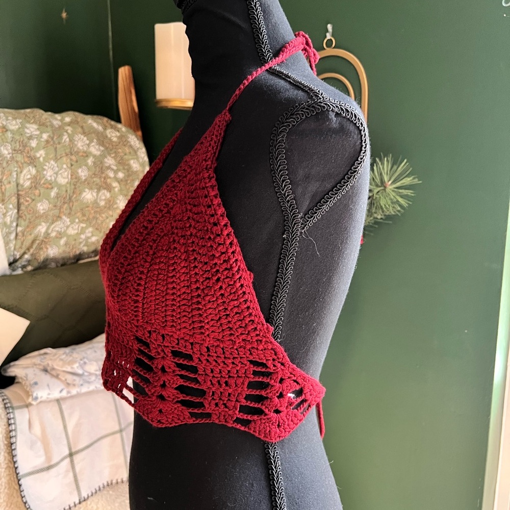 💫 Handmade red crochet halter top - Picture 8 of 12